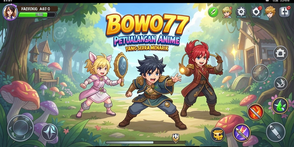 Screenshot gameplay BOWO77 menampilkan aksi karakter anime yang dinamis.