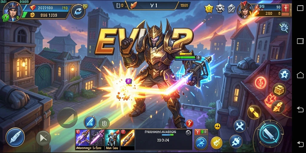 Tangkapan layar utama EVIP2 memperlihatkan aksi gameplay strategi yang intens.