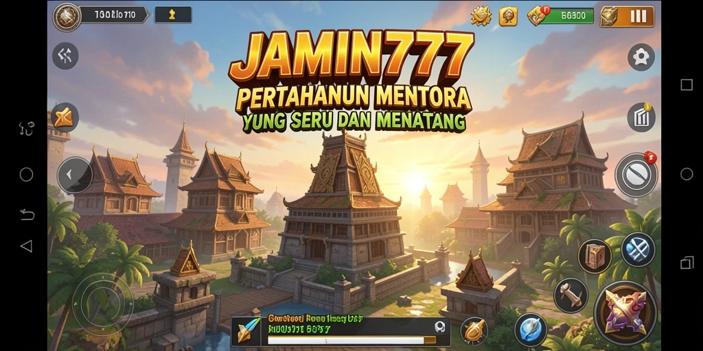 Tampilan gameplay JAMIN777 dengan pertahanan menara yang strategis.